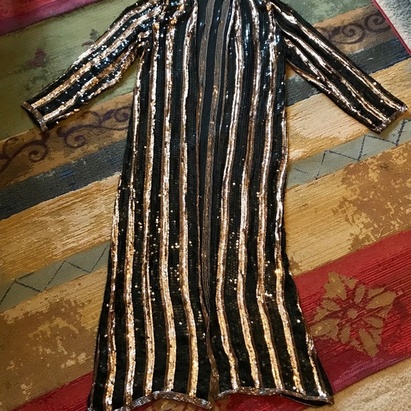 Vintage Sequined Black and Copper Evening Coat/Duster Size M/L - Picture 3 of 7